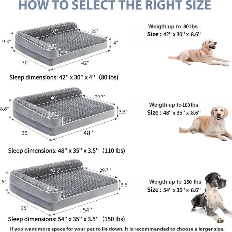 Large Rectangular Grey Plush Dog Bed with Raised Sides