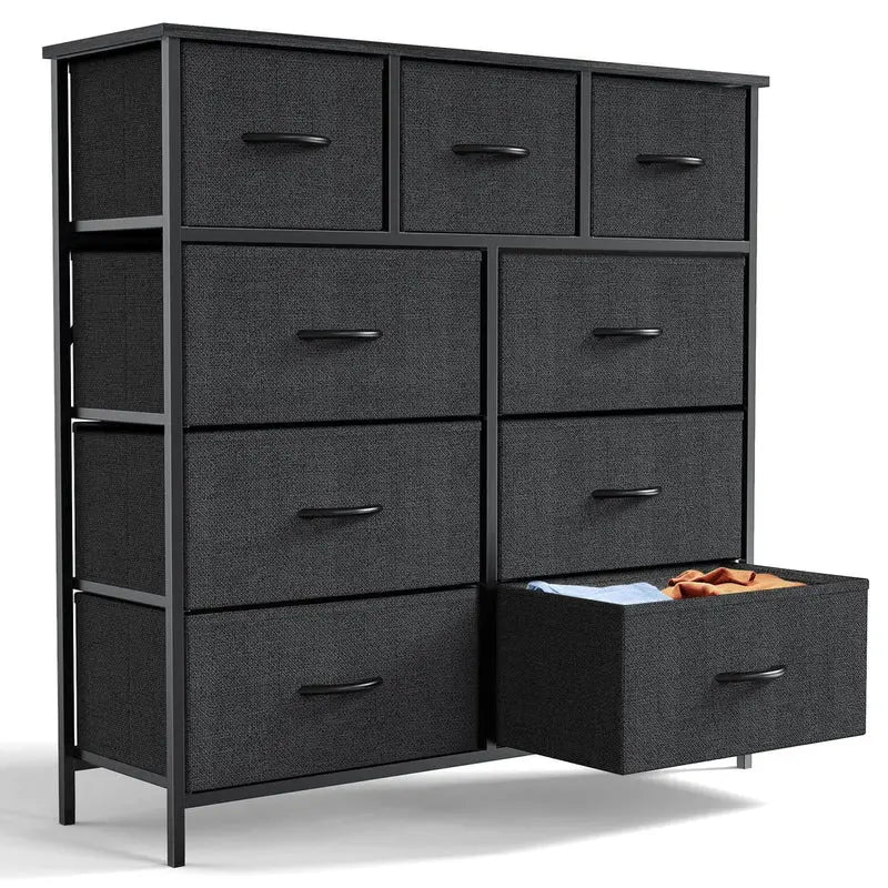 Nine-Drawer Dresser With Charcoal Fabric Bins