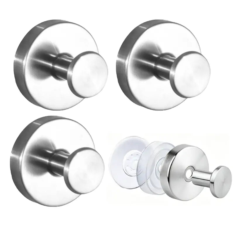 Round Brushed Steel Suction Cup Wall Hooks