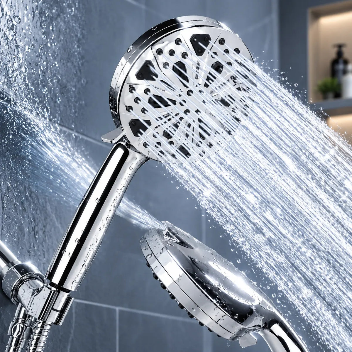 Chrome Handheld Shower Head with Hose and Bracket