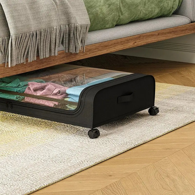 Black Rolling Under-Bed Storage Bins with Clear Lids