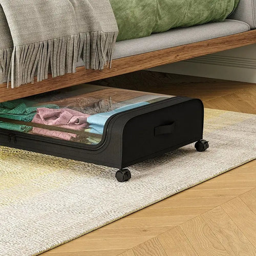 Black Rolling Under-Bed Storage Bins with Clear Lids