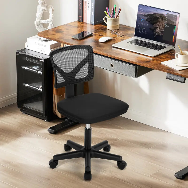 Armless Black Mesh Back Swivel Office Chair