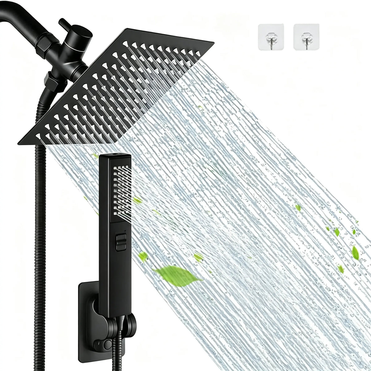 Matte Black Square Rain Shower Head with Handheld