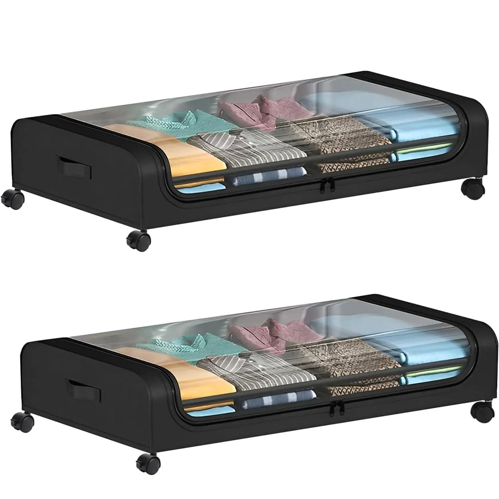 Black Rolling Under-Bed Storage Bins with Clear Lids
