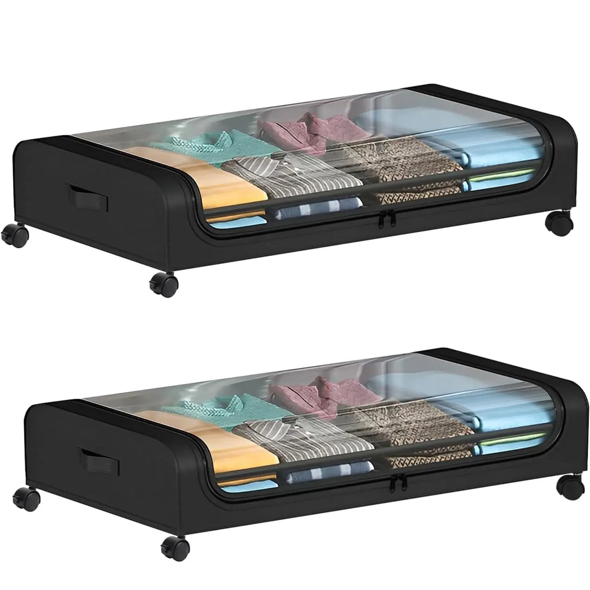 Black Rolling Under-Bed Storage Bins with Clear Lids