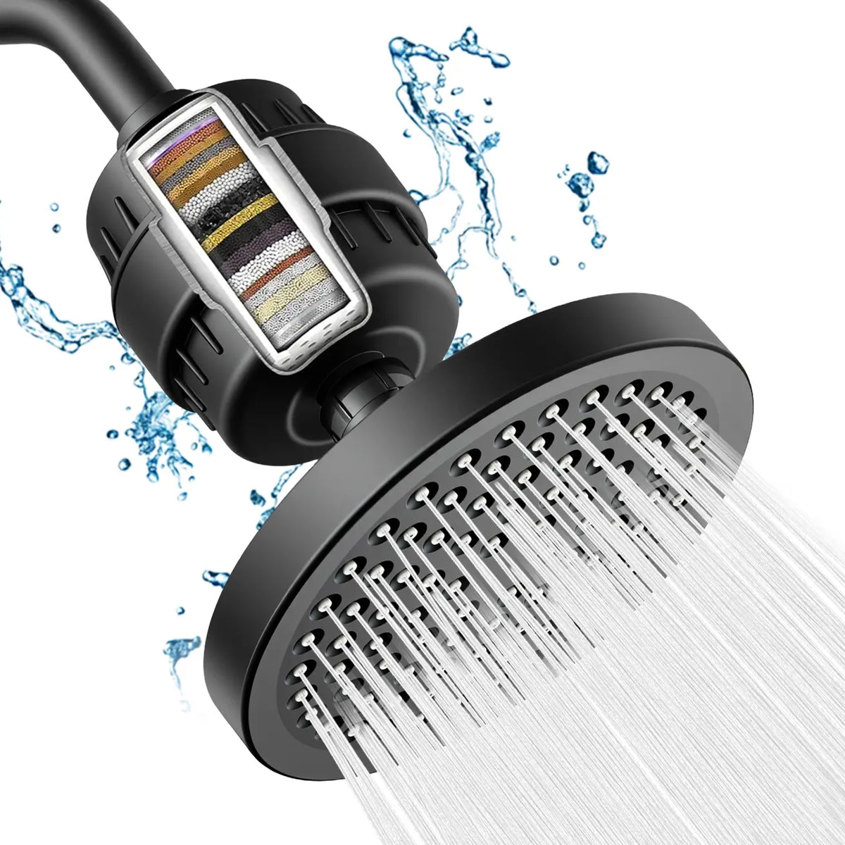 Matte Black Round Shower Head With Filter Cartridge