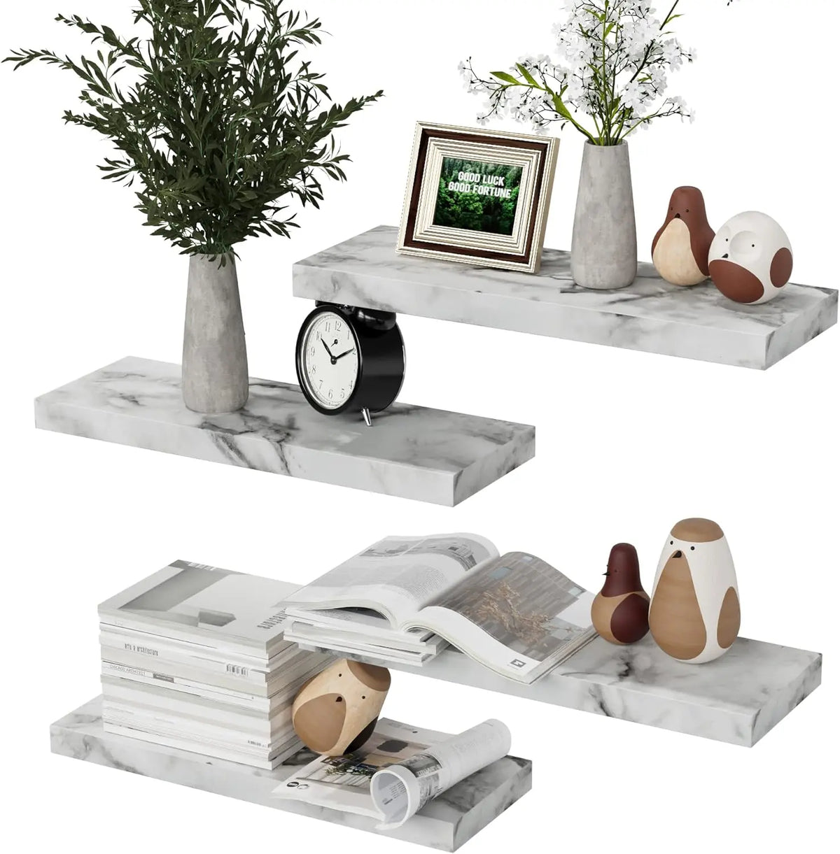 Four-Piece White Marble Look Floating Shelf Set