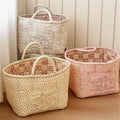 Quilted Floral Fabric Storage Baskets with Handles