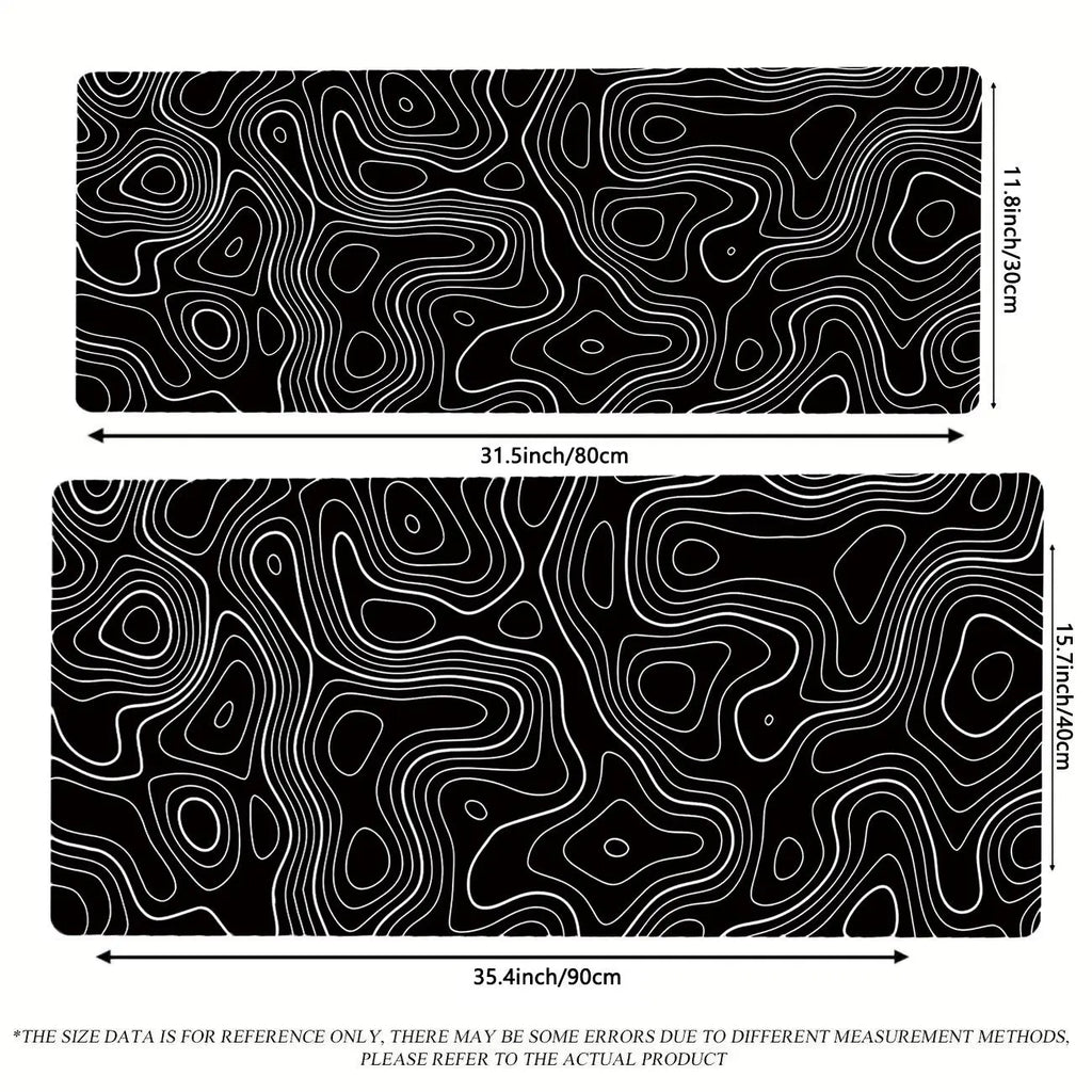 Black Contour Line Extended Desk Mat