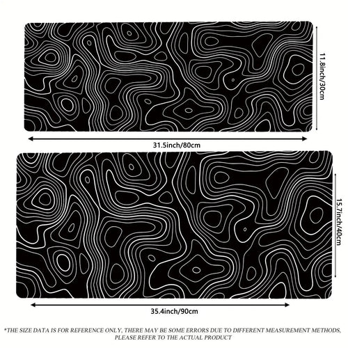 Black Contour Line Extended Desk Mat