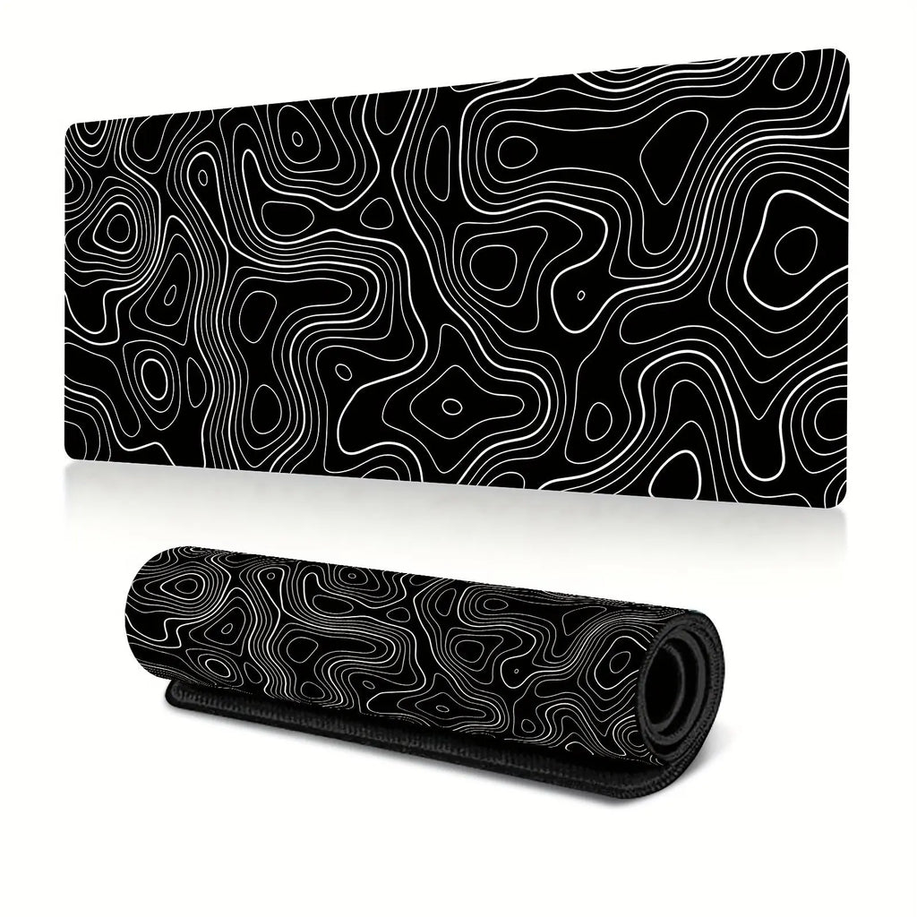 Black Contour Line Extended Desk Mat