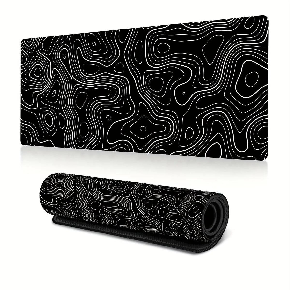 Black Contour Line Extended Desk Mat