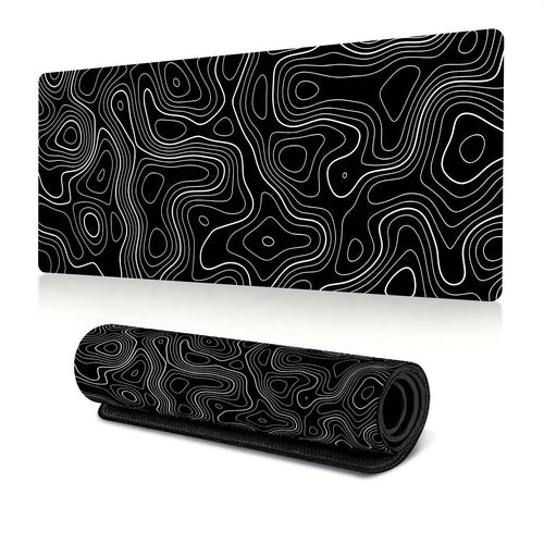Black Contour Line Extended Desk Mat