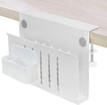White Metal Clamp-On Desk Side Organizer with Pen Cup