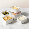 White Stackable Food Containers with Drain Baskets