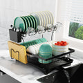 Two-Tier Black Metal Dish Rack with Cutlery Cup