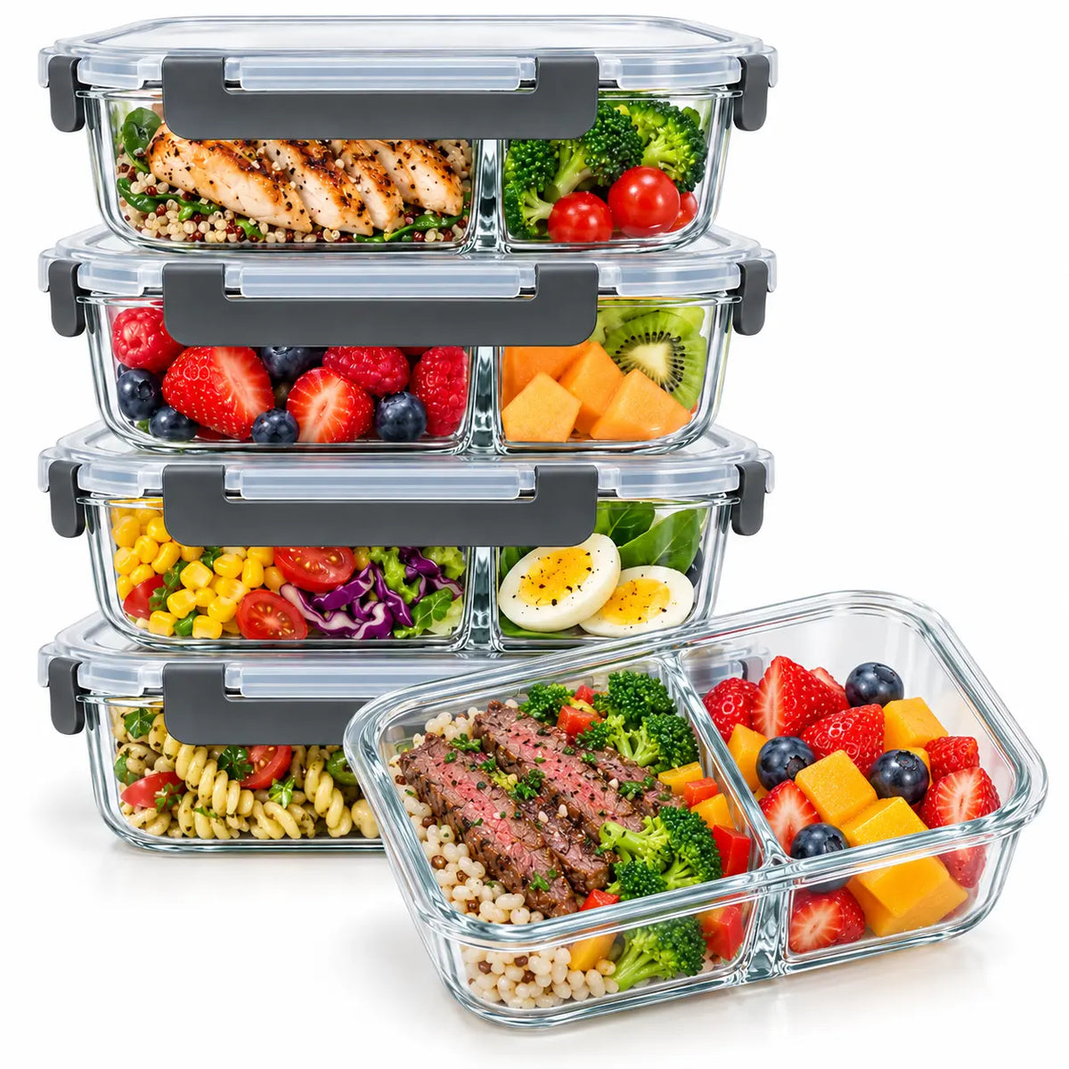Glass Meal Prep Containers with Snap Lids