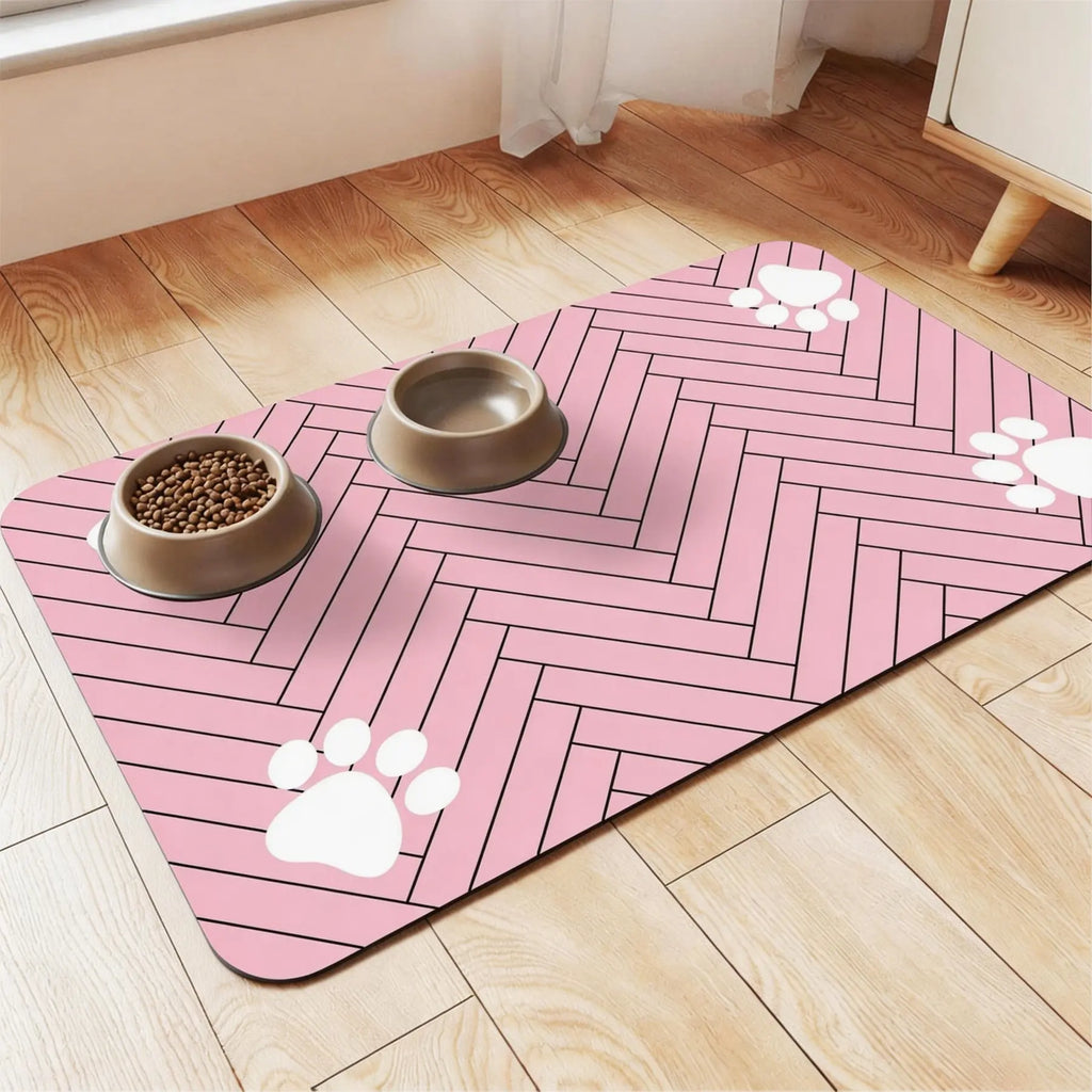 Dark Grey Pet Feeding Mat with Paw Prints