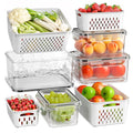 White Stackable Fridge Containers with Draining Baskets