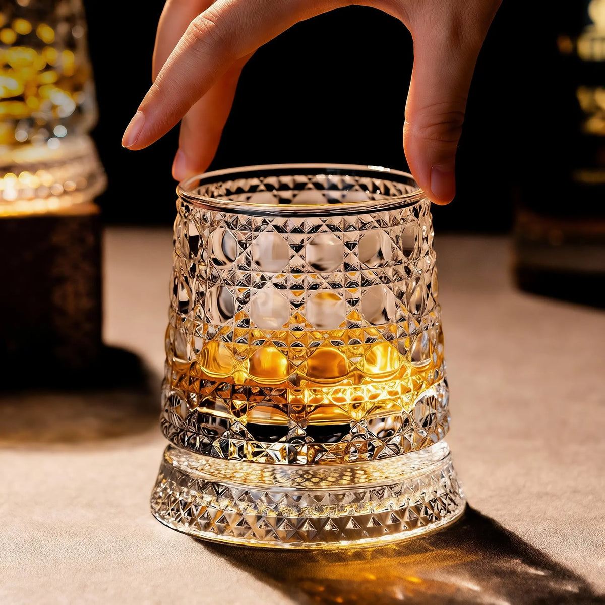 Clear Cut Glass Tumbler with Diamond Pattern