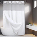 White Textured Shower Curtain with Sheer Top Panel