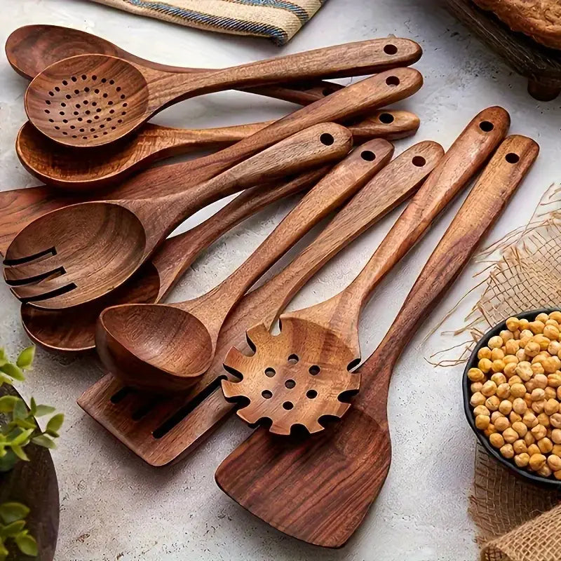 Carved Wooden Cooking Utensil Set