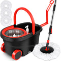 Spin Mop and Wheeled Bucket Set in Black and Red