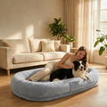 Oval Light Blue Plush Lounger Bed