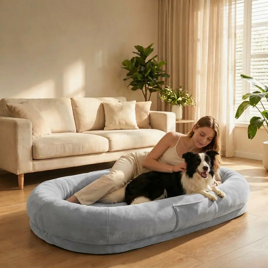 Oval Light Blue Plush Lounger Bed