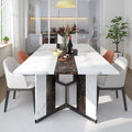 Rectangular Dining Table with White and Brown Marble-Look Top