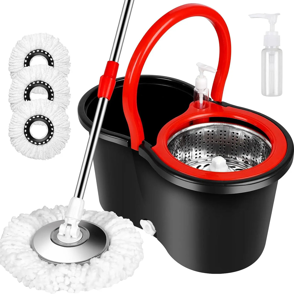 Spin Mop and Black Bucket Set with Pads