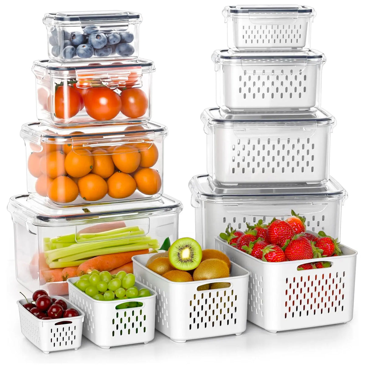 Clear Food Containers with White Drainer Baskets
