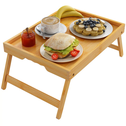Bamboo Serving Tray Table with Folding Legs