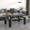 Rectangular Black Glass Coffee Table with Lower Shelf