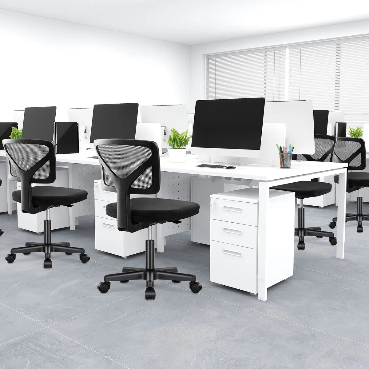 Armless Black Mesh Back Swivel Office Chair