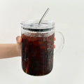 Clear Glass Mug With Lid and Metal Straw