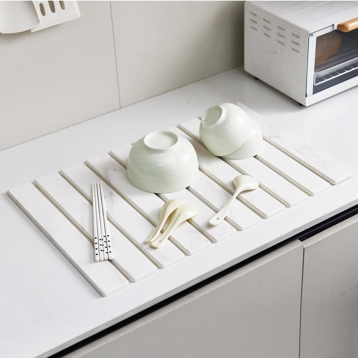 White Marble-Look Slatted Dish Drying Mat