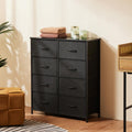 Black Eight-Drawer Fabric Storage Chest with Wood Top