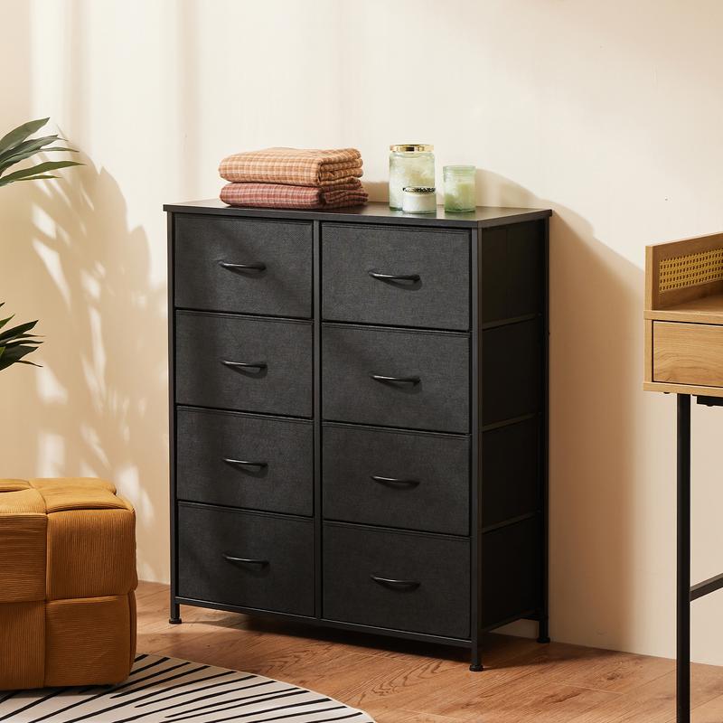 Black Eight-Drawer Fabric Storage Chest with Wood Top