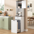Tall White Kitchen Cabinet with Pull-Out Trash Bin