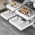 White Slide-Out Cabinet Shelves With Raised Edges