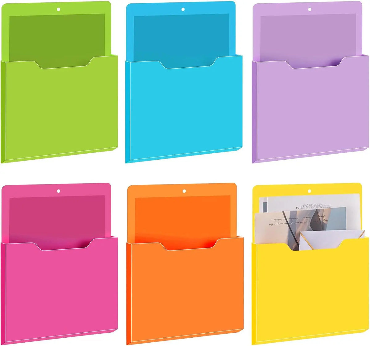 Six Colorful Wall Mount Document Pocket Folders