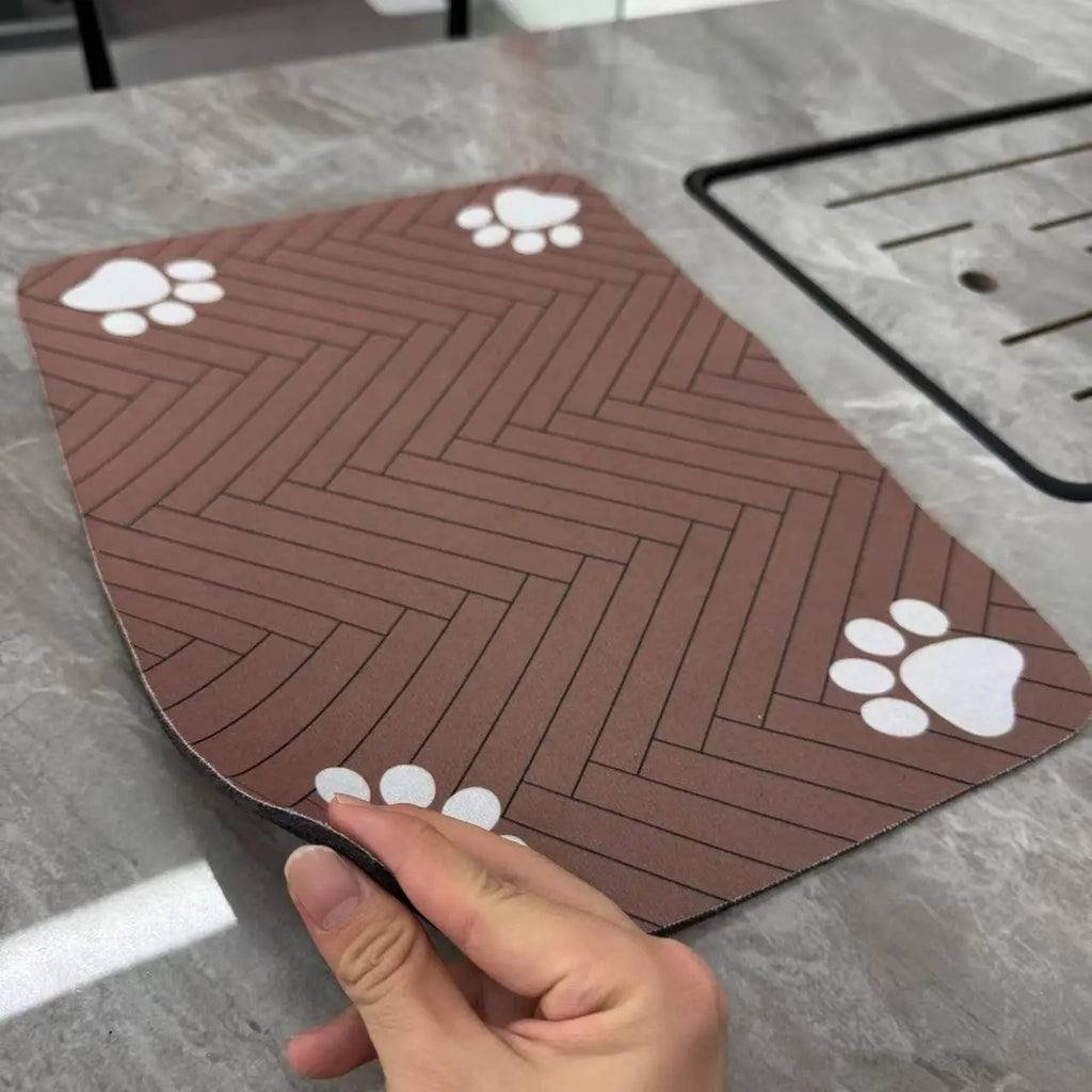 Dark Grey Pet Feeding Mat with Paw Prints