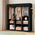 Black Fabric Wardrobe with Rail and Side Pockets