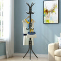Freestanding Black Metal Coat Rack with Twelve Hooks
