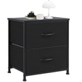 Black Two-Drawer Nightstand with Metal Frame