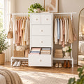 White Clothes Rack with Fabric Drawer Tower